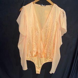 New Guess Marciano Satin Chiffon Sheer Long Sleeve Bodysuit S